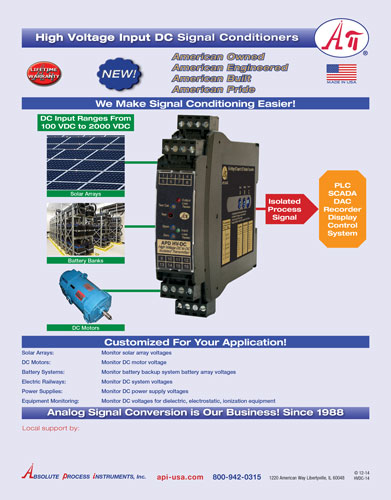 API - High Voltage DC Input Signal Conditioner
                  Isolator