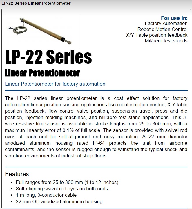 ASG Linear Potentiometer Position Sensor
