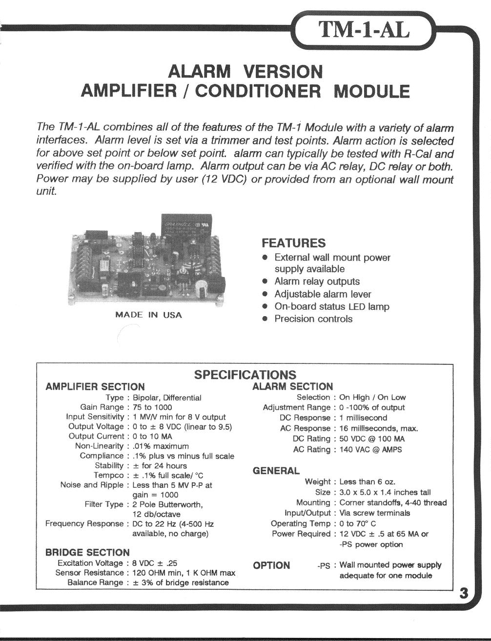 Alarm Strain Gage Signal Conditioner