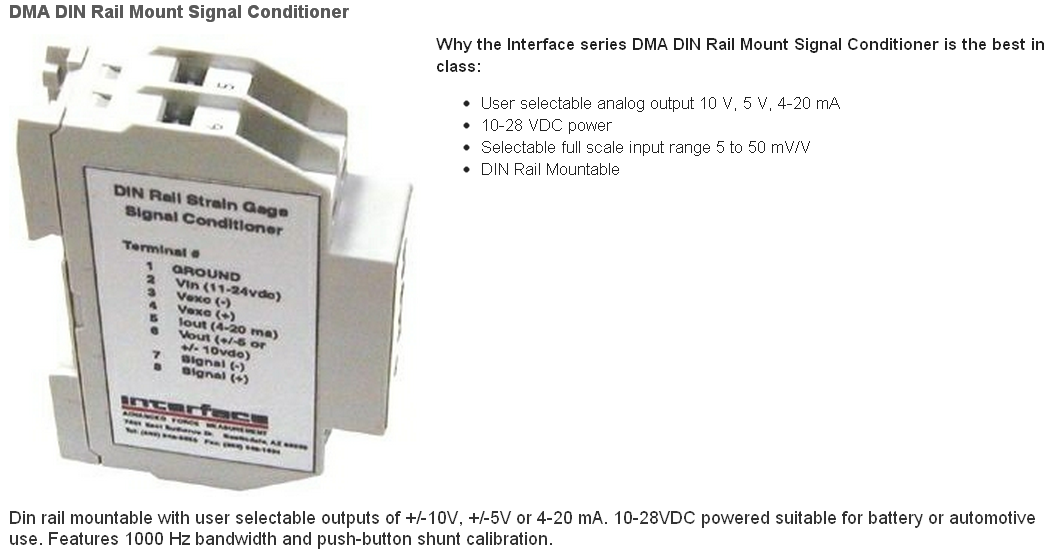 Interface DMA DIN Rail Mounted Signal
                    Conditioner Load Strain Torque